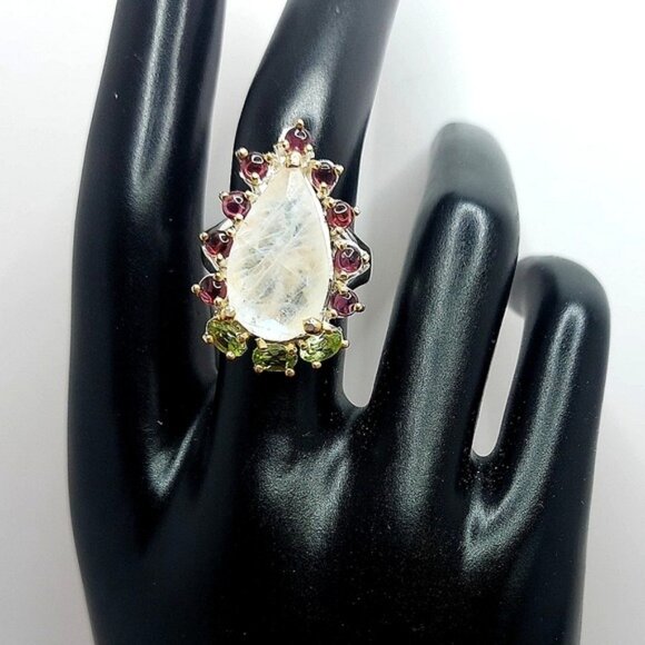 Natural 14 ct‎ Not Enhanced Moonstone 925 Sterling Silver Ring Size 8 - Picture 11 of 12